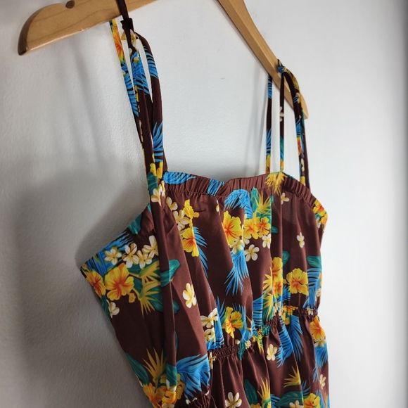 Hilo Hattie Vintage 70s Hawaiian Floral Spaghetti Strap Ruffle Trim Maxi Dress - Picture 4 of 11